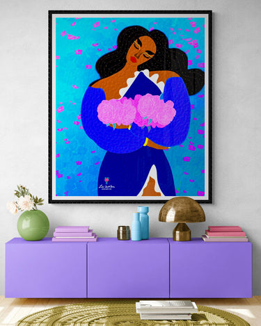 Colorful wall art for living room, afro art, wall art for living room home decor, Black art, feminine art, lovely artwork for Black and brown women, Open Heart