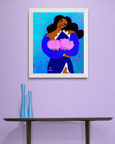 Colorful wall art for living room, afro art, wall art for living room home decor, Black art, feminine art, lovely artwork for Black and brown women, Open Heart