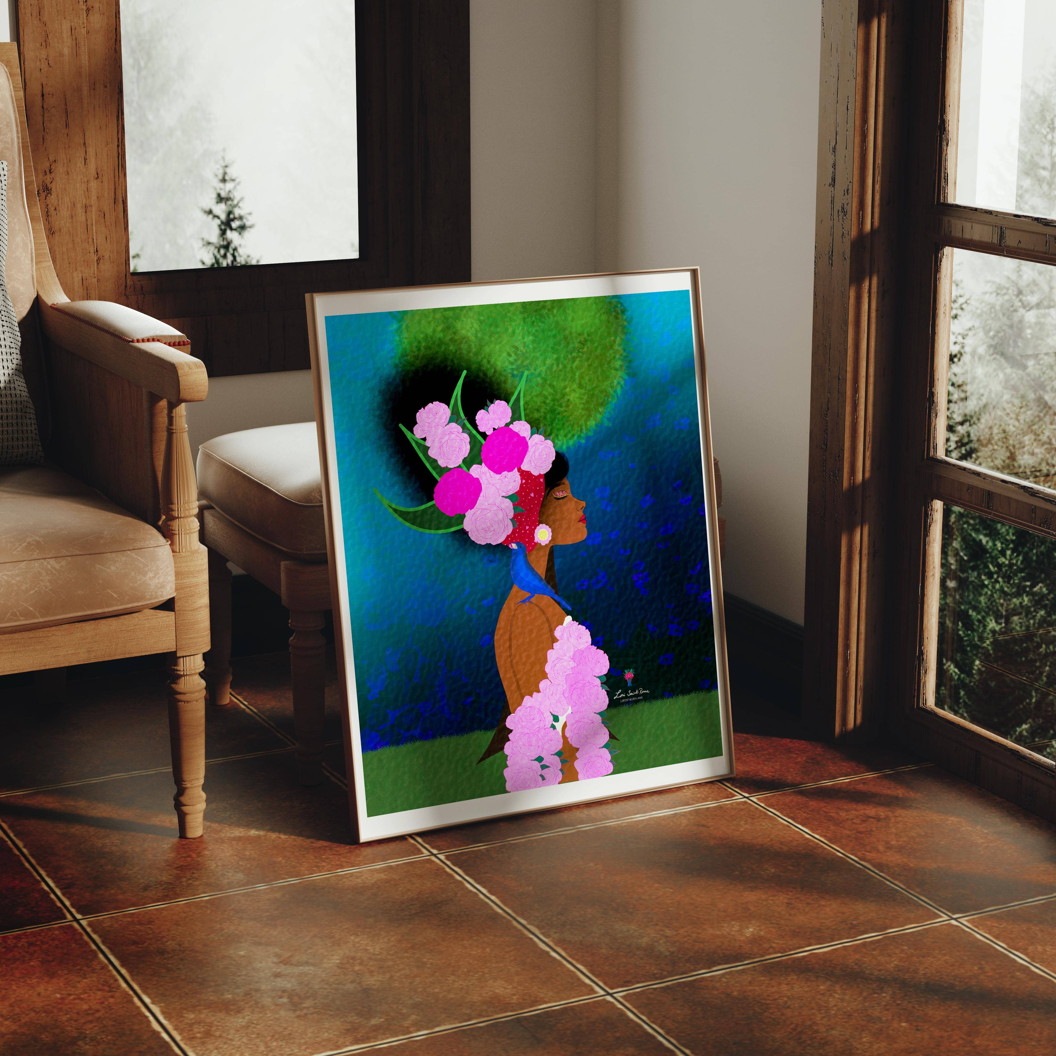 Peonies Afro Feminine Colorful Wall Art