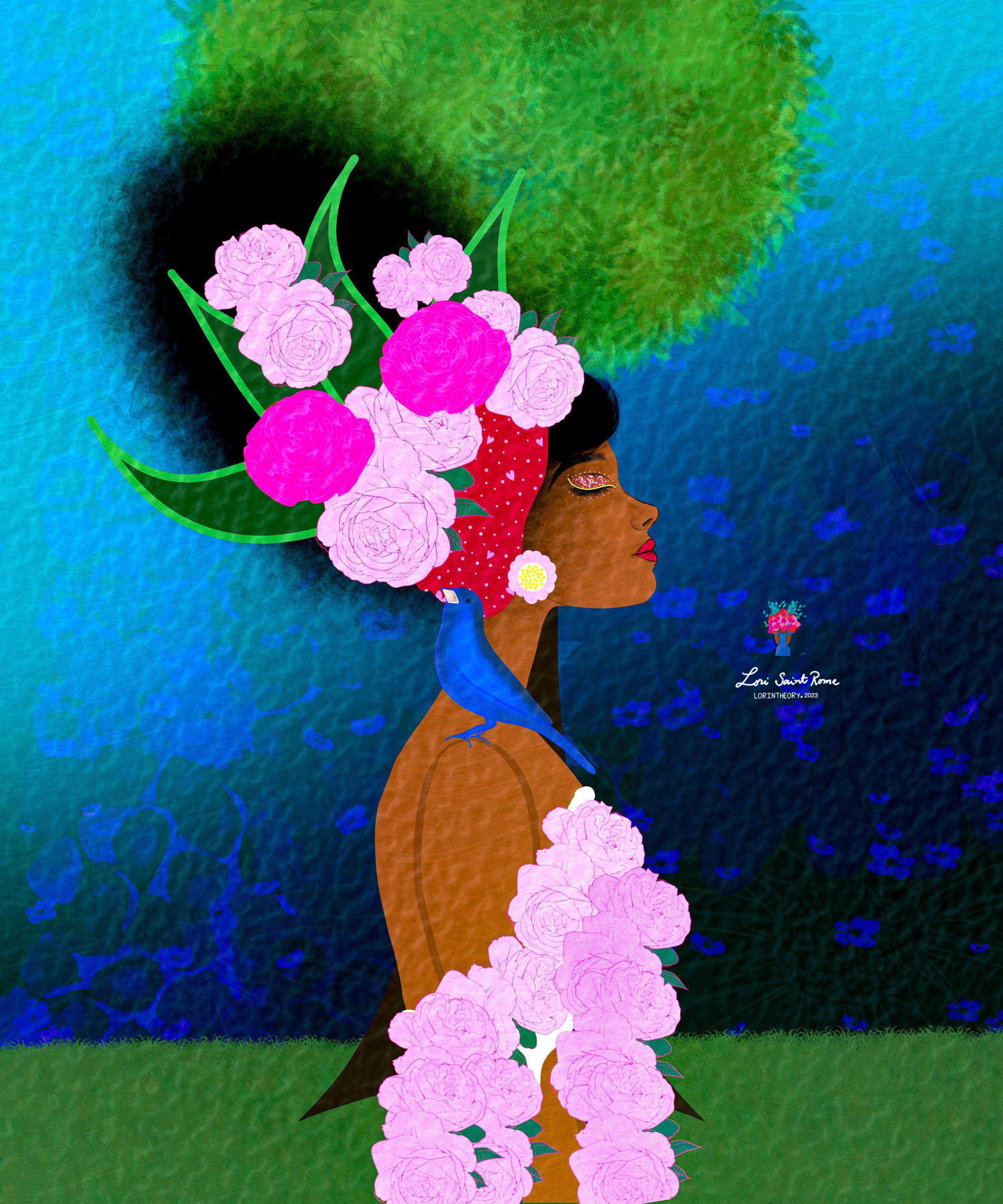 Colorful Afro Wall Art, Blackart, Contemporary art, feminine art, Black women's art
